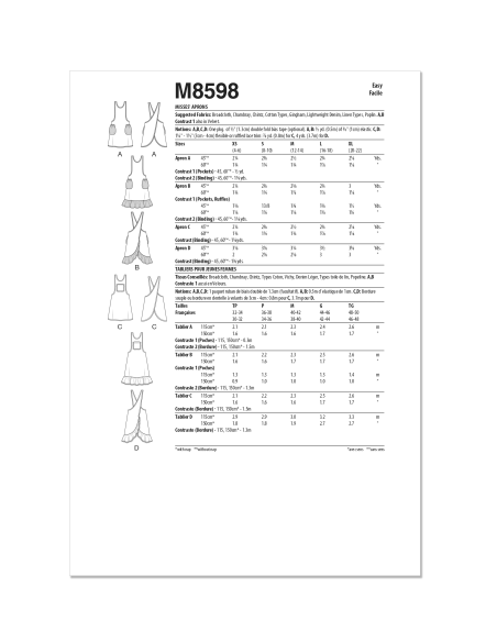 Patron McCall's 8598.A - Tabliers croisées style campagne