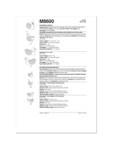 Patron McCall's 8600.OS - Peluches cygnes en 2 tailles