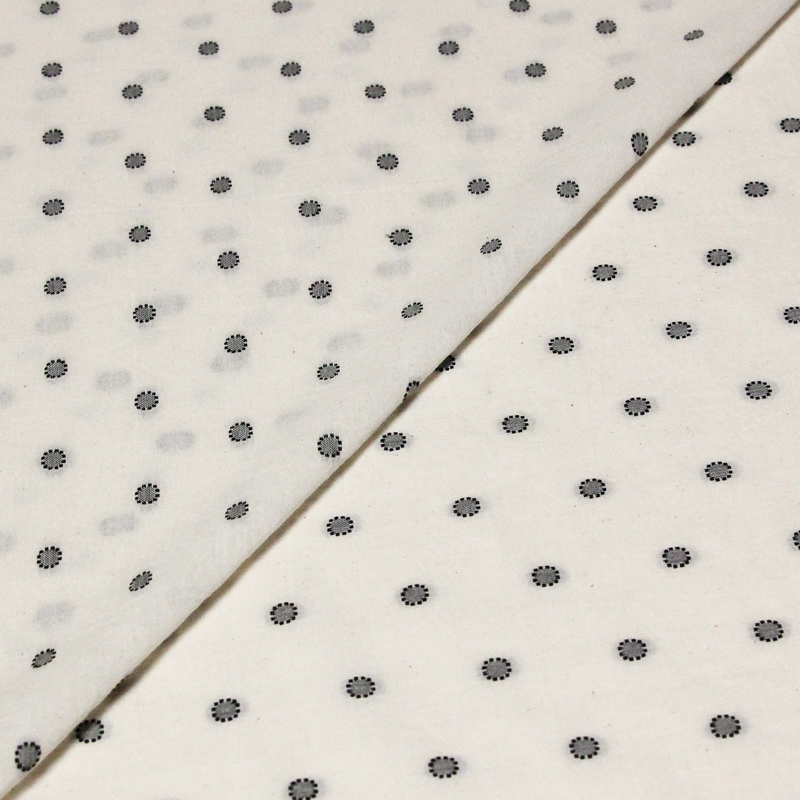 Toile de coton brodée - Cercle pointillé noir
