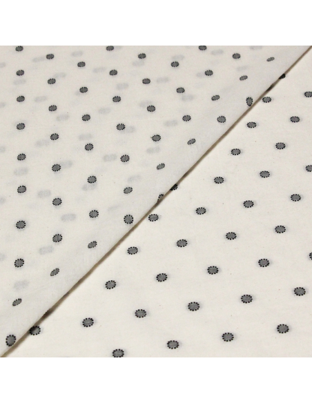 Toile de coton brodée - Cercle pointillé noir