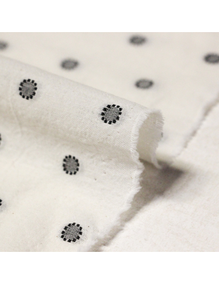Toile de coton brodée - Cercle pointillé noir