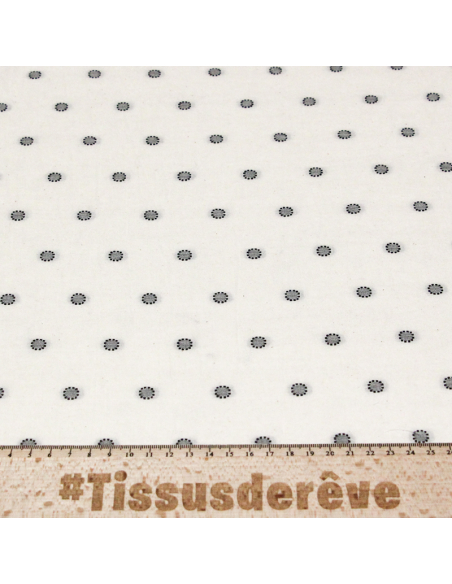 Toile de coton brodée - Cercle pointillé noir