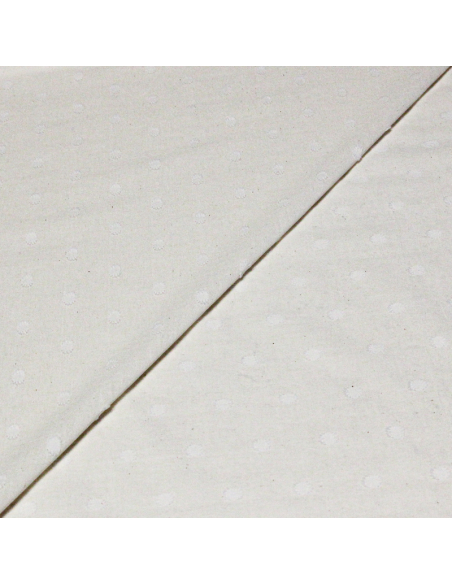 Toile de coton brodée - Cercle pointillé blanc
