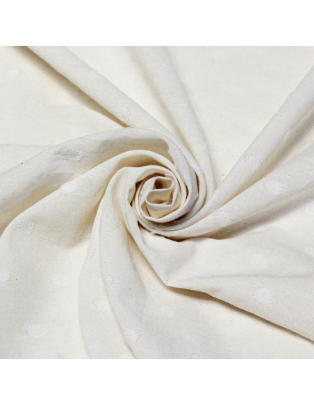 Toile de coton brodée - Cercle pointillé blanc