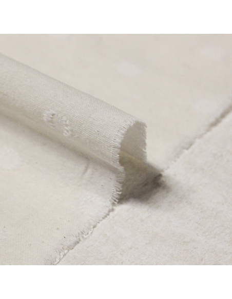 Toile de coton brodée - Cercle pointillé blanc