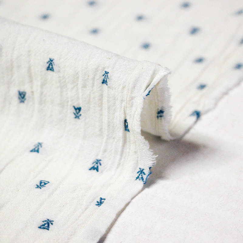 Toile de coton brodée - Tipi bleu