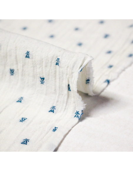 Toile de coton brodée - Tipi bleu