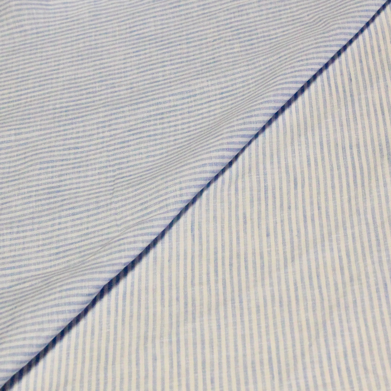 Étoffe 100 % lin - Rayures bleues et blanches