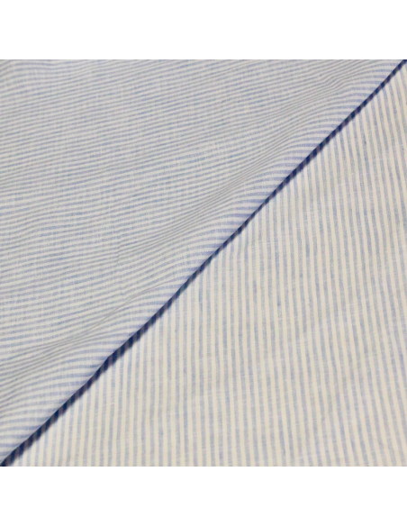 Étoffe 100 % lin - Rayures bleues et blanches