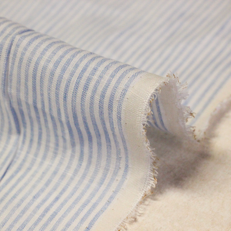 Étoffe 100 % lin - Rayures bleues et...