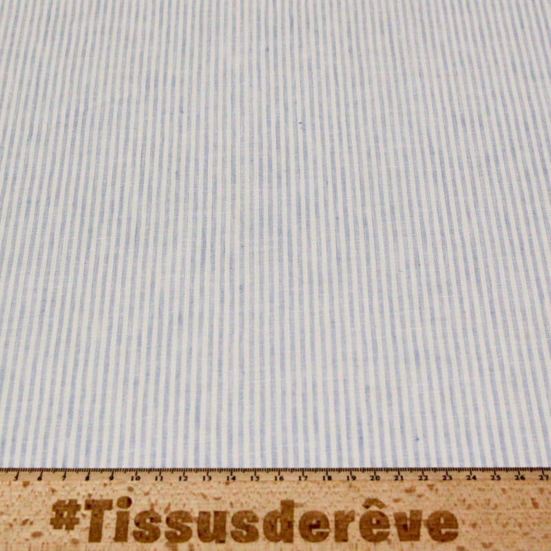 Étoffe 100 % lin - Rayures bleues et...