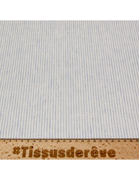 Étoffe 100 % lin - Rayures bleues et blanches