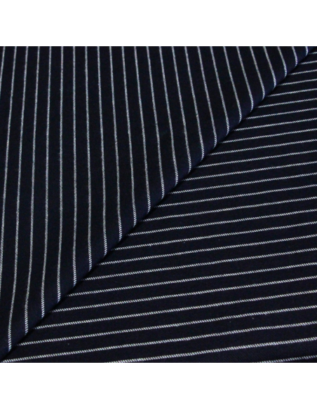 Drill 100% coton - Rayure blanche fond marine