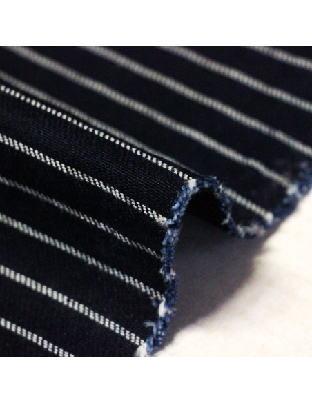 Drill 100% coton - Rayure blanche fond marine