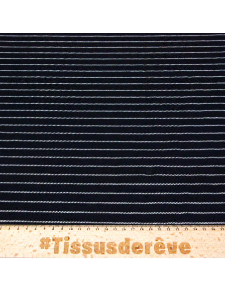 Drill 100% coton - Rayure blanche fond marine