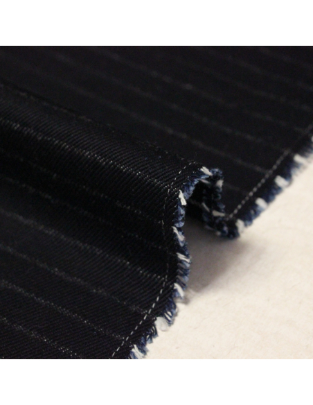 Drill 100% coton - Rayure blanche fond marine