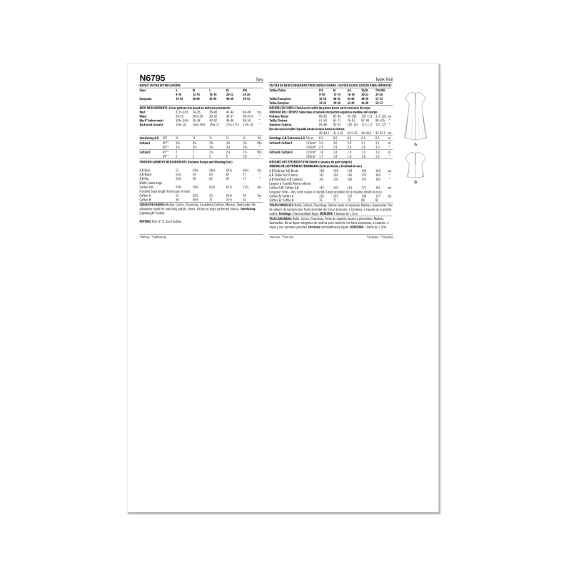 Patron New Look 6795 - Caftan deux...