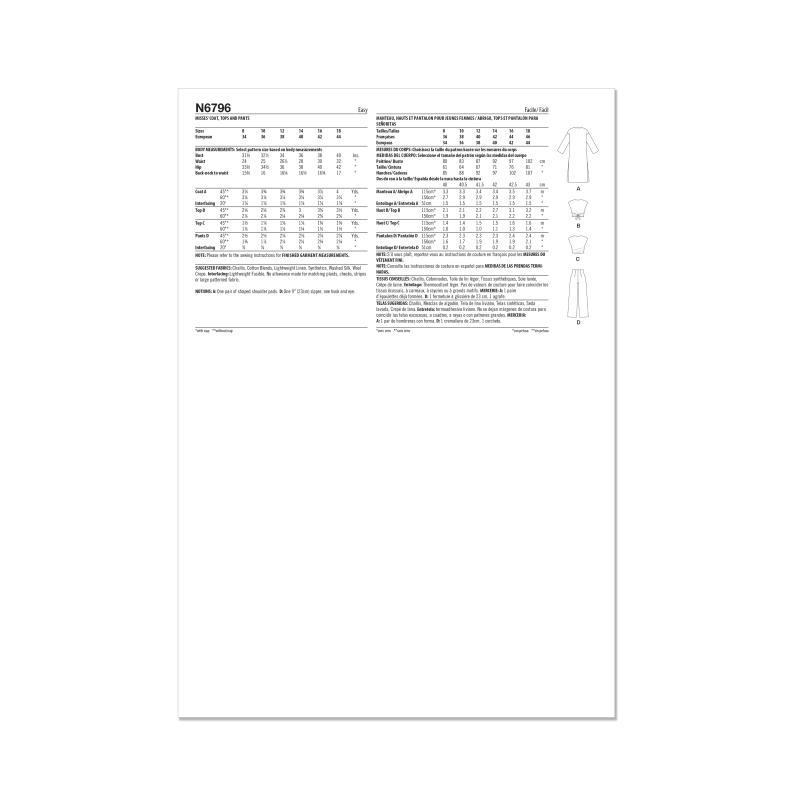 Patron New Look 6796 - Manteau, Tops...