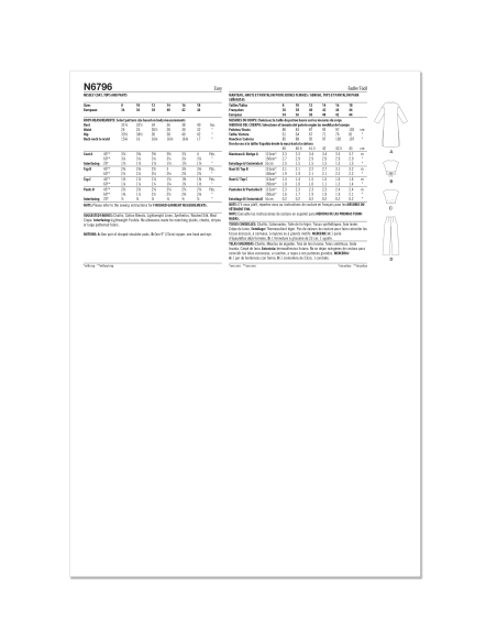 Patron New Look 6796 - Manteau, Tops & Pantalon