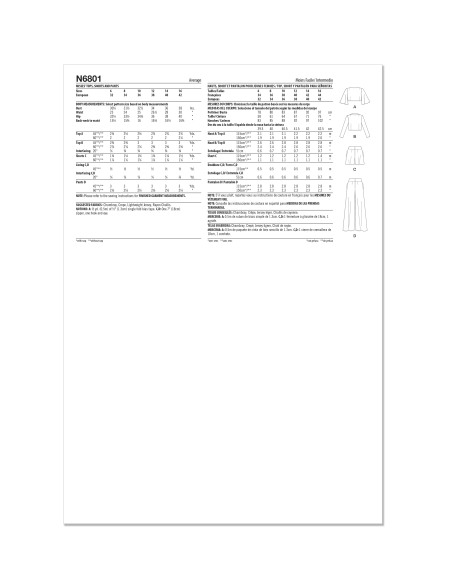 Patron New Look 6801 - Tops, Shorts & Pantalon