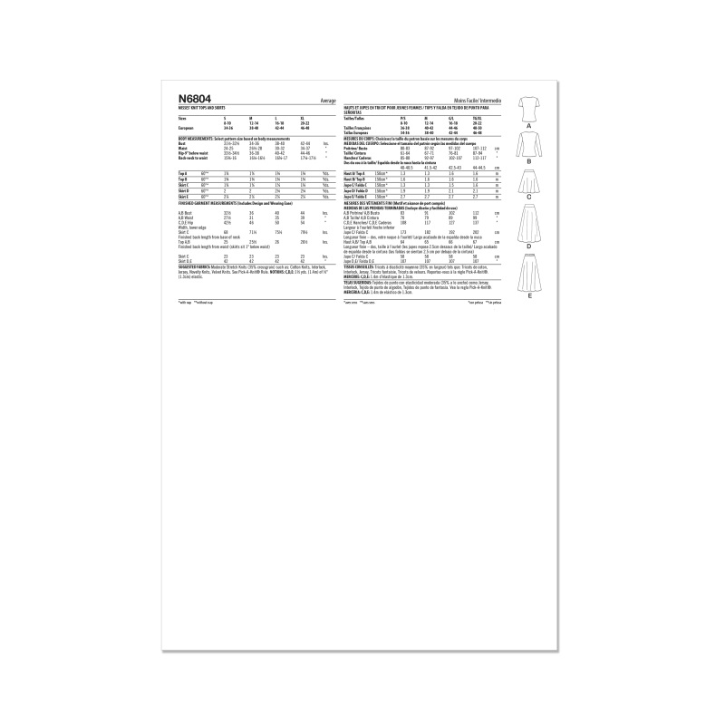 Patron New Look 6804 - Tops en maille...