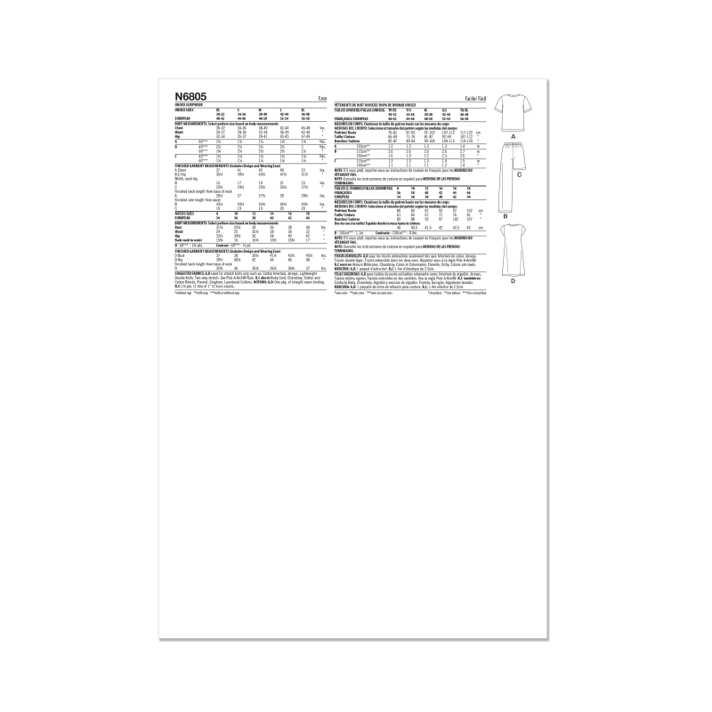 Patron New Look 6805 - Pyjama unisexe...