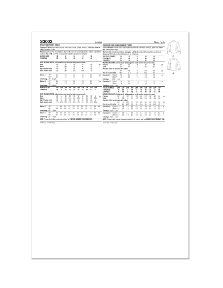 Patron Simplicity 3002.W3 (58-66) - Blouse boutonnée devant