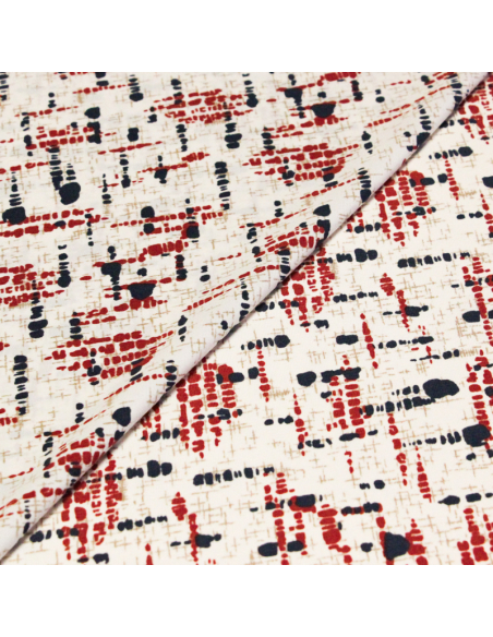 Javanaise imprimée - Traits rouges et noirs fond beige