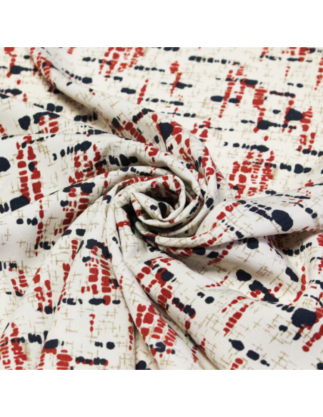 Javanaise imprimée - Traits rouges et noirs fond beige