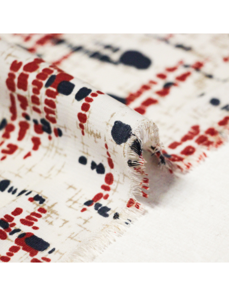 Javanaise imprimée - Traits rouges et noirs fond beige