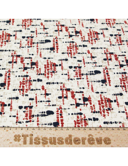 Javanaise imprimée - Traits rouges et noirs fond beige