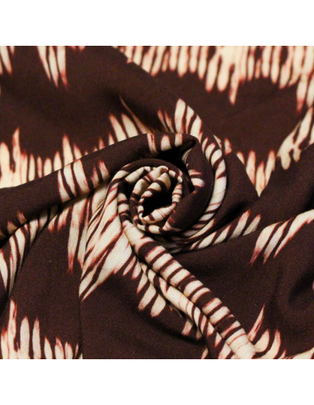 Étoffe 100% viscose - Onde blanche fond marron