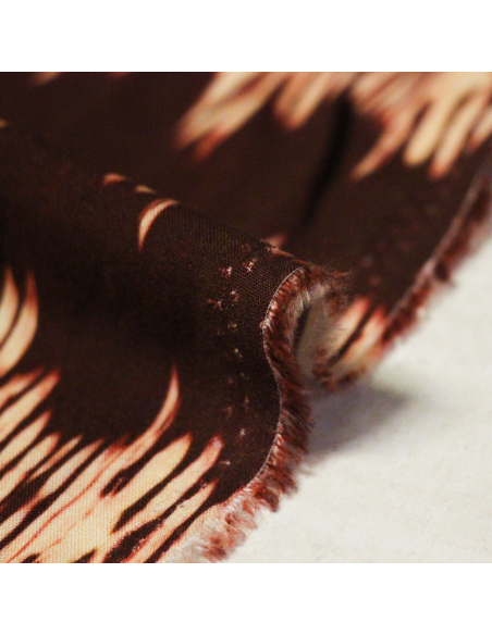 Étoffe 100% viscose - Onde blanche fond marron