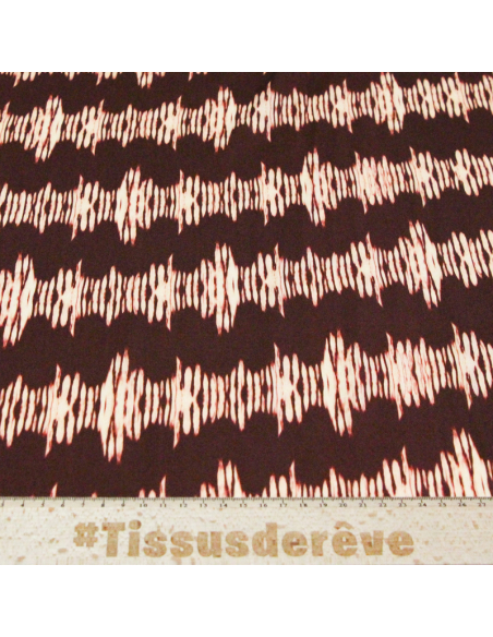 Étoffe 100% viscose - Onde blanche fond marron