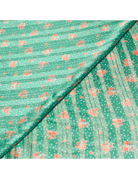 Mousseline bande satin rayure lurex - Fleurs oranges