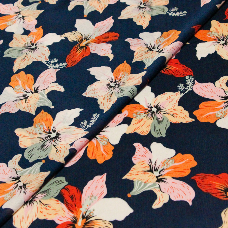 Satin crinckle - Fleurs multicolores...