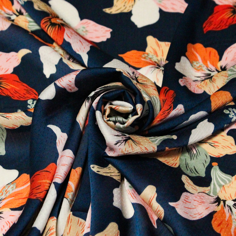 Satin crinckle - Fleurs multicolores...