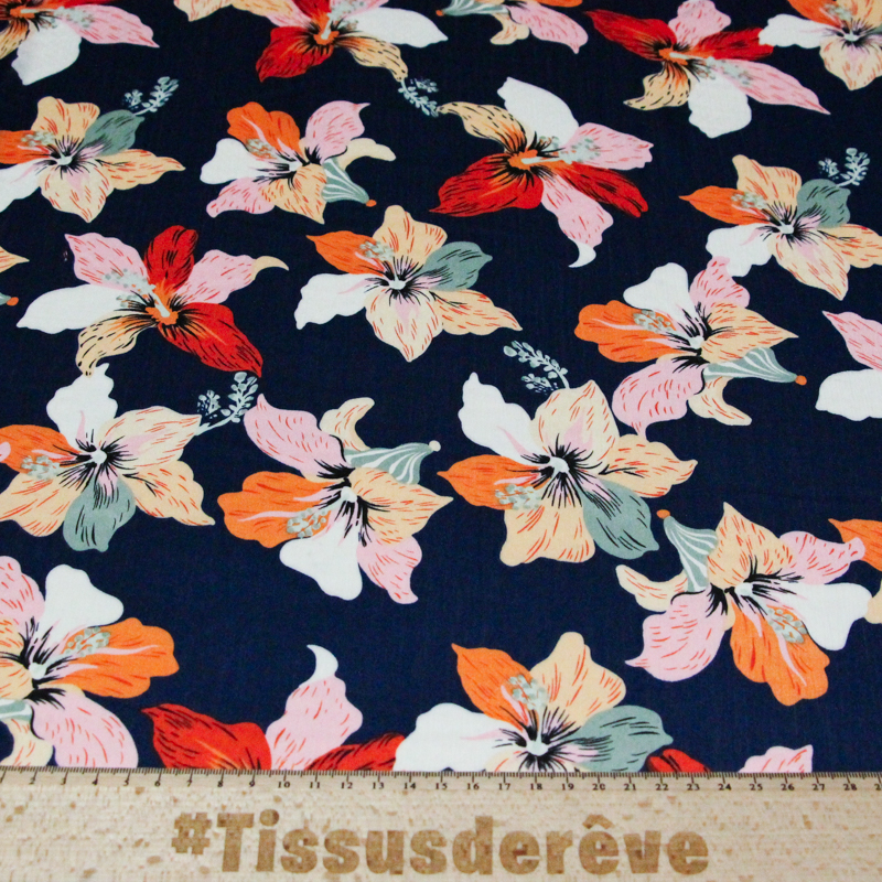 Satin crinckle - Fleurs multicolores...