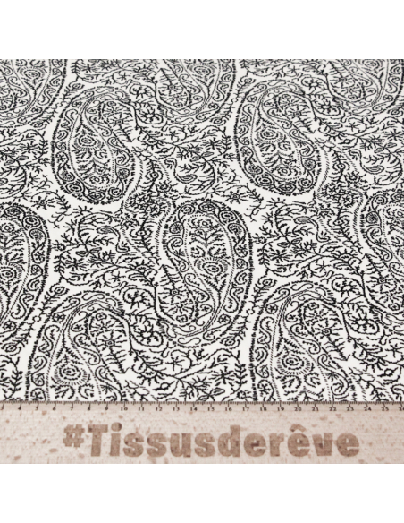 Javanaise imprimée - Paisley noir fond blanc