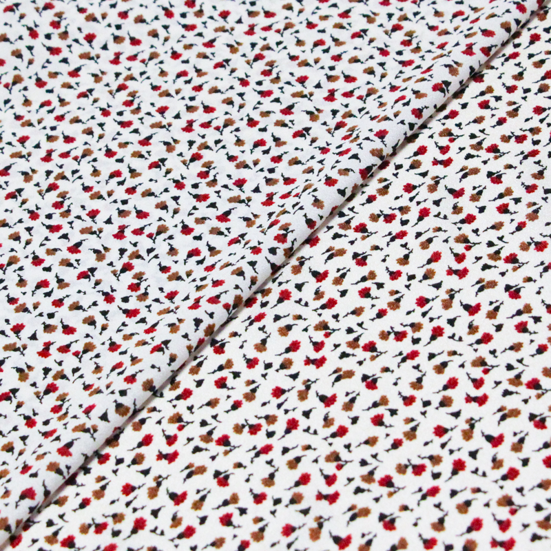 Crêpe - Petites fleurs rouges et brunes fond écru
