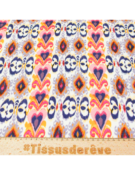 Étoffe 100% viscose - Ikat multicolore