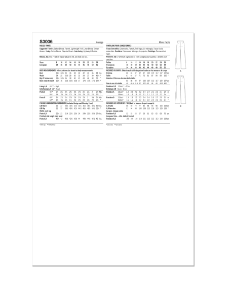 Patron Simplicity 3006.Y5 (46-54) - Pantalon wrap avant, ceinture & poches