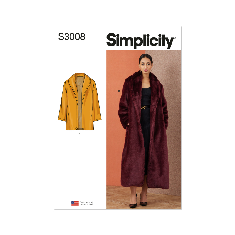 Patron Simplicity 3008.K5 (36-44) - Manteau doublé, deux longueurs & col châle