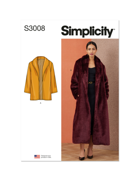 Patron Simplicity 3008.K5 (36-44) - Manteau doublé, deux longueurs & col châle