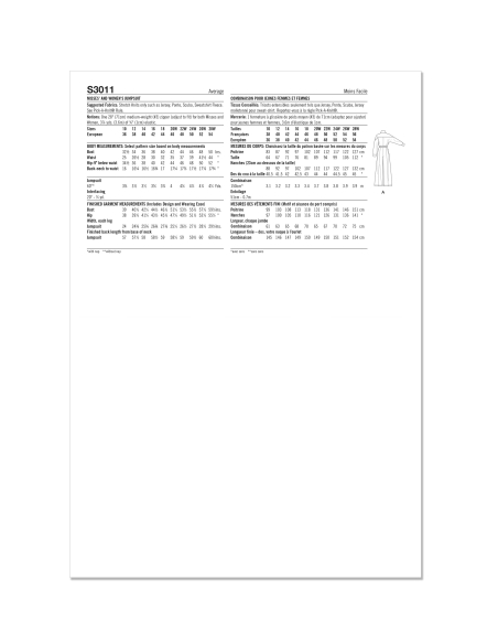 Patron Simplicity 3011.BB (48-56) - Combinaison à col montant, manches longues