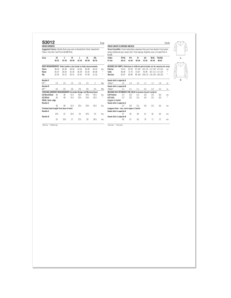 Patron Simplicity 3012.A (34-54) - Veste longue à col cranté et poches plaquées