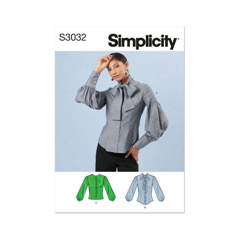 Patron Simplicity 3032.K5 (36-44) - Blouse boutonnée devant avec cols et manches variés