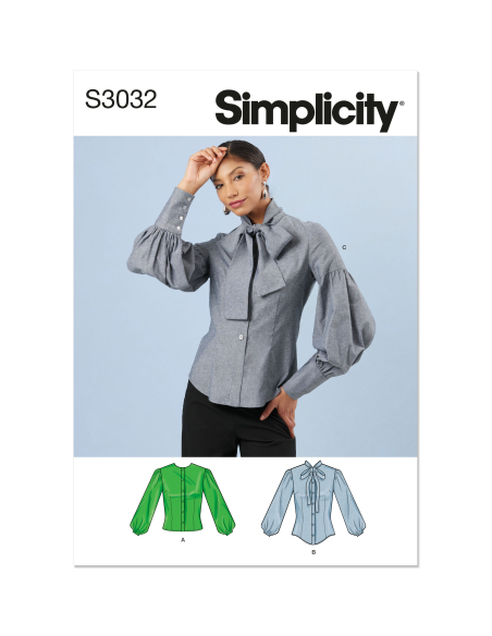 Patron Simplicity 3032.K5 (36-44) - Blouse boutonnée devant avec cols et manches variés