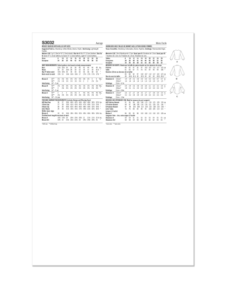 Patron Simplicity 3032.Y5 (46-54) - Blouse boutonnée devant avec cols et manches variés