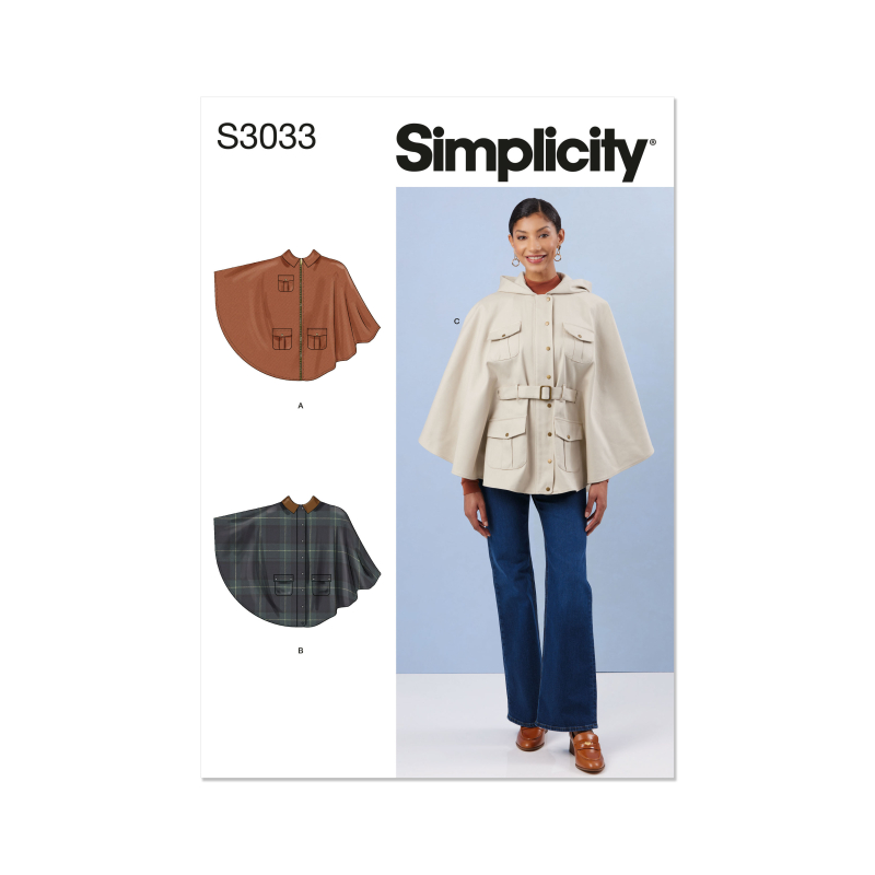 Patron Simplicity 3033.A (36-52) - Cape à zip devant, capuche ou col au choix